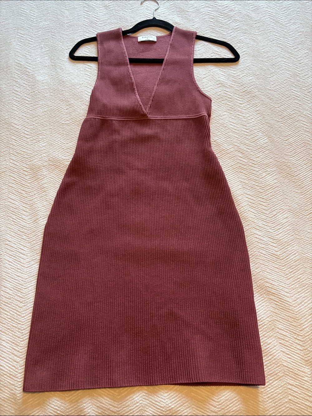Babaton Sleeveless V-Neck Ribbed Dress - Mauve Rose